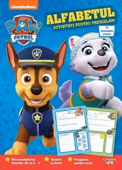 PATRULA CATELUSILOR. ALFABETUL. Activitati pentru prescolari cu autocolante