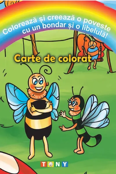 Colorează și creează o poveste cu un bondar și o libelulă! Carte de colorat