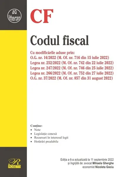 Codul fiscal Ed.6 Acț. 11 septembrie 2022