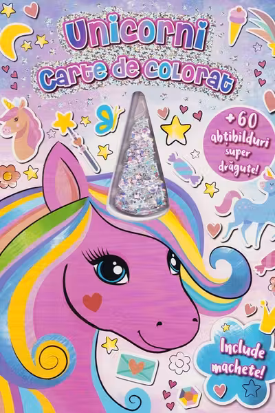 Unicorni - Carte de colorat cu corn