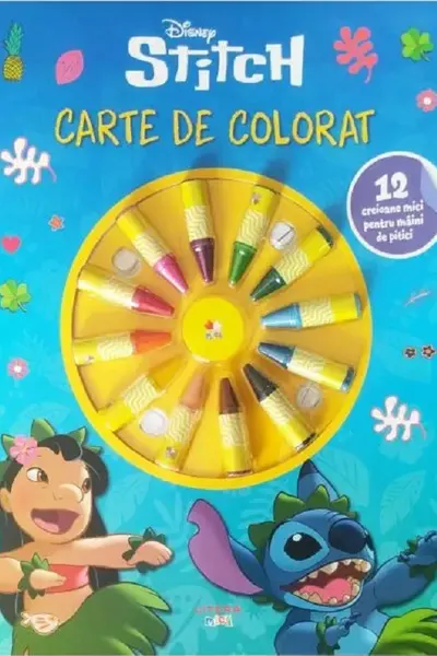 DISNEY STITCH. CARTE DE PICTAT. 12 creioane mici pentru maini de pitici