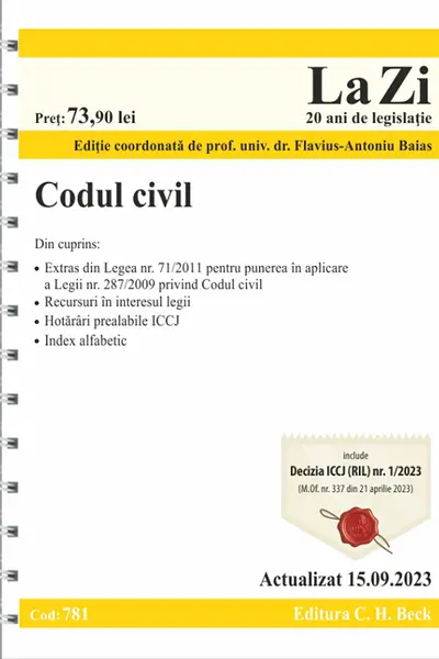 Codul civil Act. 15 septembrie 2023 Ed. Spiralața