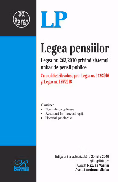 Legea pensiilor Act. 20 iulie 2016
