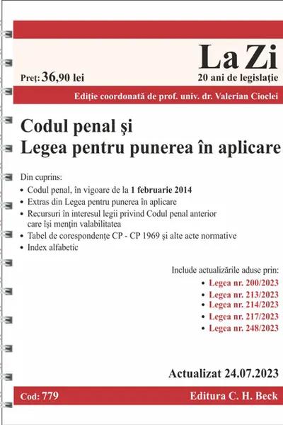 Codul penal și Legea pentru punerea în aplicare Act. 24 iulie 2023 Ed. Spiralată
