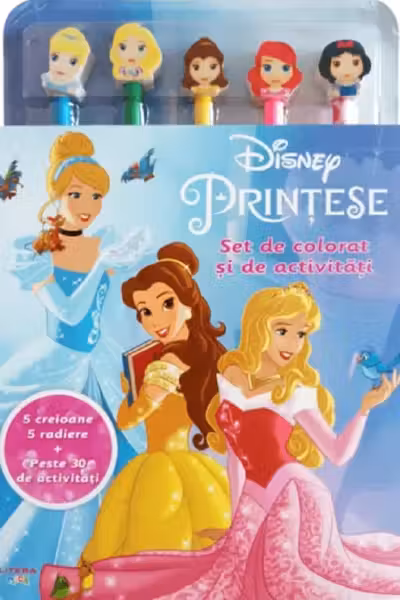 DISNEY. PRINTESE. SET DE PICTAT SI DE ACTIVITATI. 5 creioane 5 radiere + peste 30 de activitati