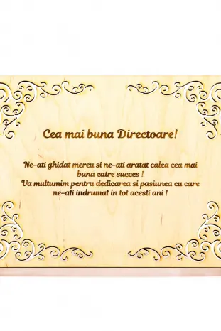 Diploma personalizata din lemn- Pentru cea mai buna Directoare!