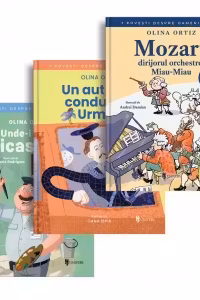 Pachet Trei carti jucause despre mari oameni: 1. Mozart, dirijorul orchestrei Miau-Miau; 2. Un autobuz condus de Urmuz; 3. Aloo! Unde-i nasul meu, Picasso?